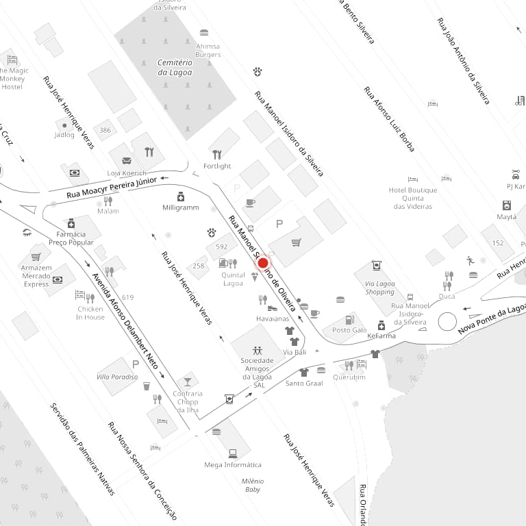 Map of central Lagoa da Conceição showing where Cantim Café is